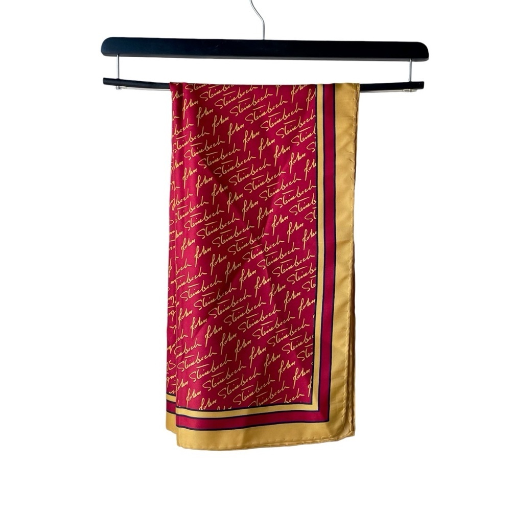 Josh Bach 100% Silk Scarf John Steinbeck Signature Print Red Square 35 x 35 In. - Picture 4 of 11